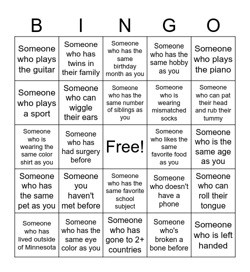 Ice Breaker Bingo Card