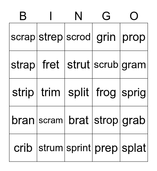r-blends & 3-letter blends Bingo Card