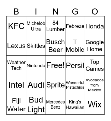 Super Bowl LI Commercial Bingo  Bingo Card