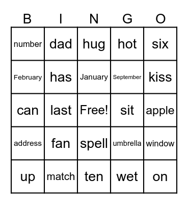 SHORT VOWELS Bingo Card