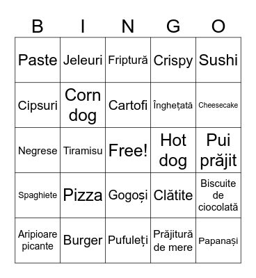 Mâncare Bingo Card