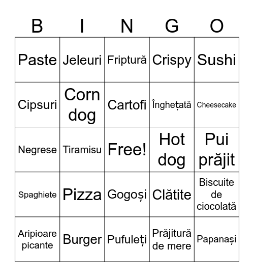Mâncare Bingo Card