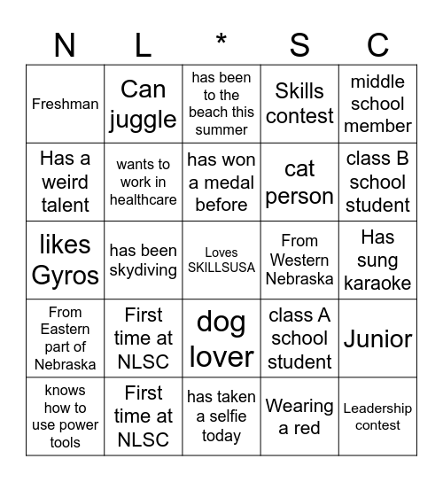 SkillsUSA Nationals Bingo Card