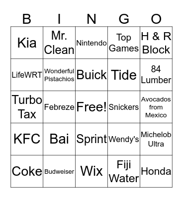 Super Bowl LI Commercial Bingo  Bingo Card