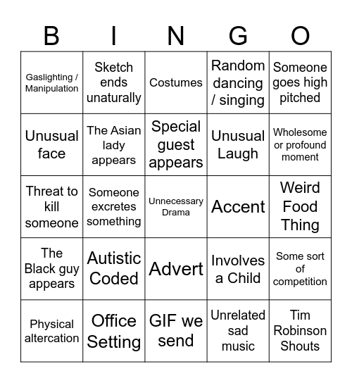 I Think You Should Bingo Now Bingo Card