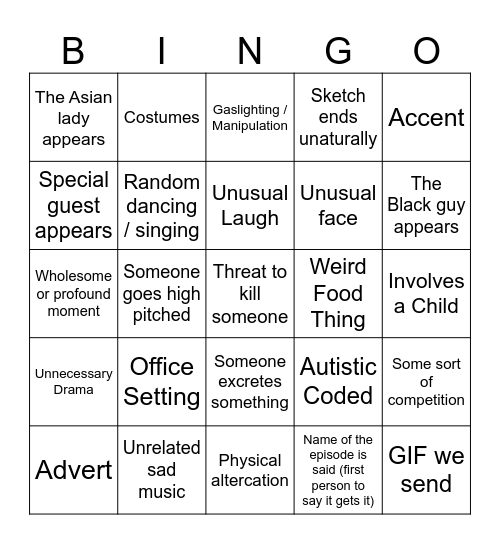 I Think You Should Bingo Now Bingo Card