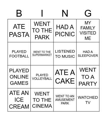 Weekend Fun Bingo Card