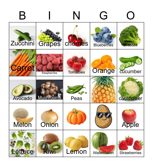 Fruit and vegetables Bingo Card