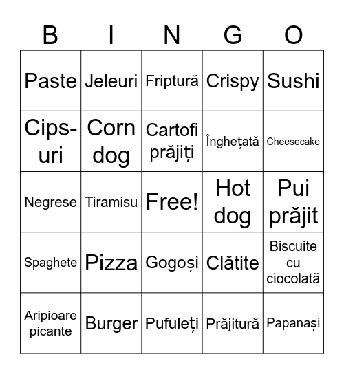 Mâncare preferată Bingo Card