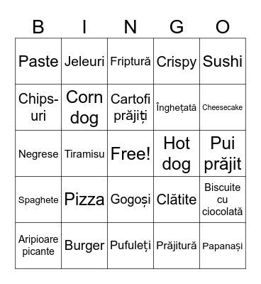 Mâncare preferată Bingo Card