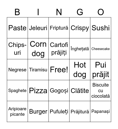 Mâncare preferată Bingo Card