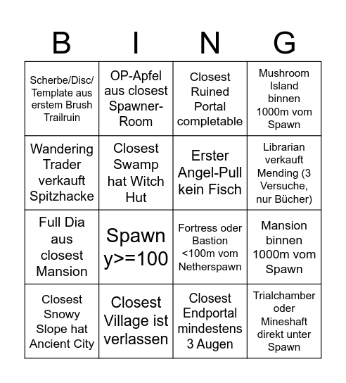 Minecraft Bingo Card