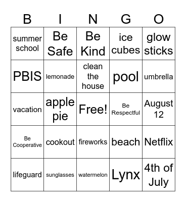 Ready for Summer Bingo Card