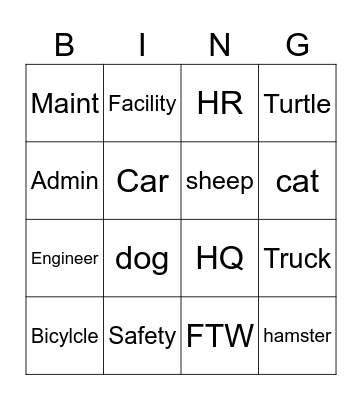 TXDOT Bingo Card