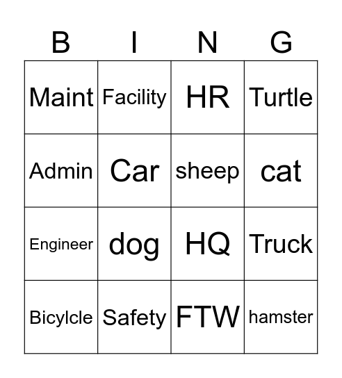 TXDOT Bingo Card