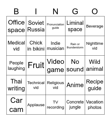Obscure Videos Bingo #2 Bingo Card