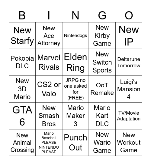 NINTENDO DIRECT JUNE 2026 Bingo Card