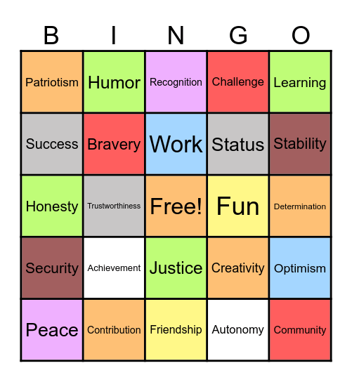 Values Bingo Card