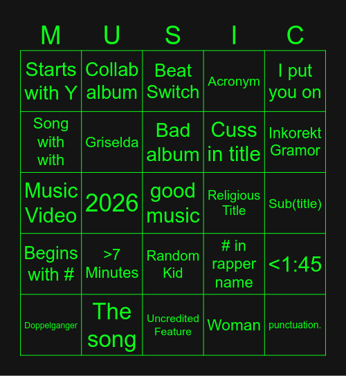 Spotify Bingo Card
