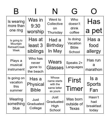 Promotion Sunday Bingo Card