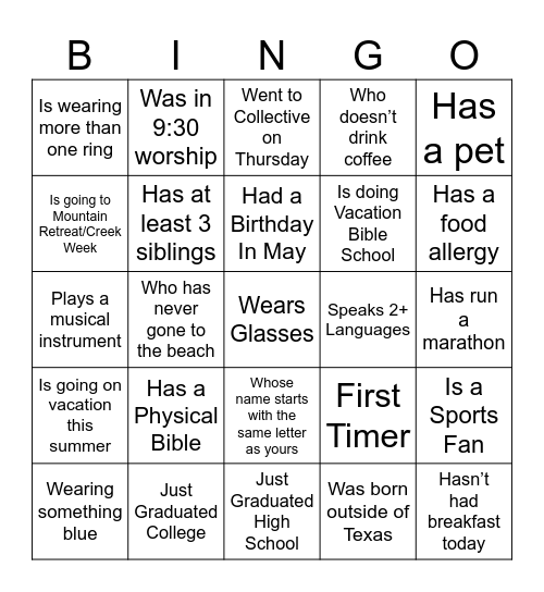 Promotion Sunday Bingo Card