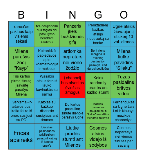 Evening Destination Bingo Card