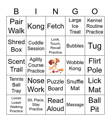Canine Enrichment Bingo Card