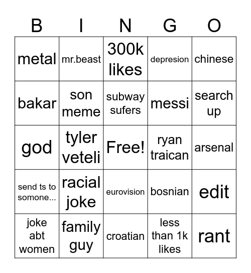 tik tok bingo Card