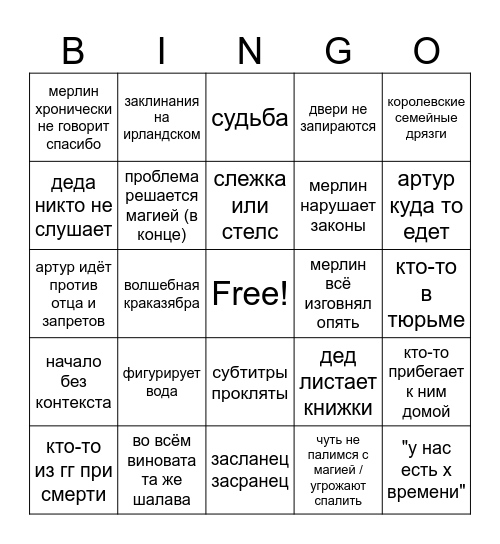 МЕРЛИН БИНГО Bingo Card