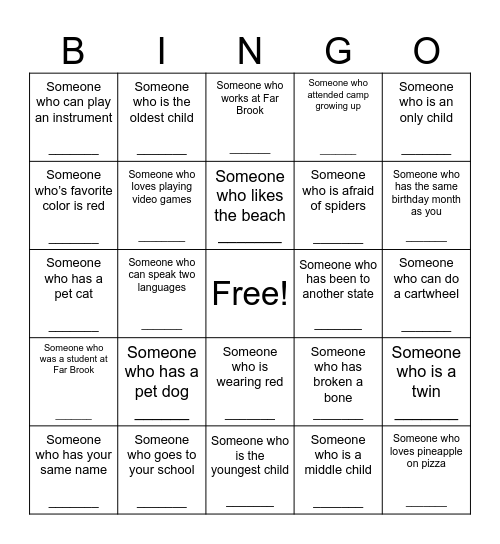 HUMAN BINGO SUMMER CAMP EDITION Bingo Card