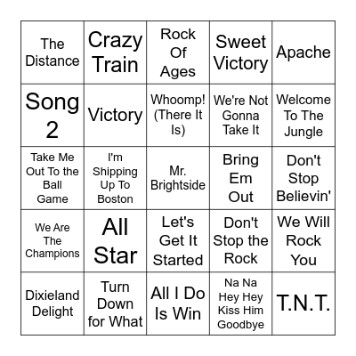 Stadium Songs #2 Bingo Card