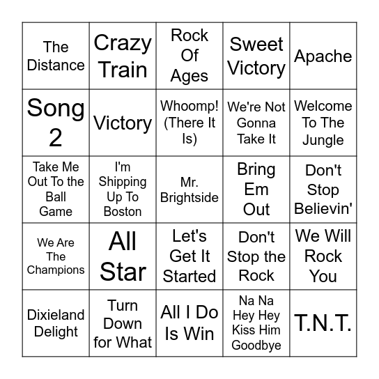 Stadium Songs #2 Bingo Card
