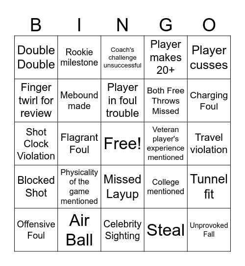 Mercury vs Liberty Bingo Card