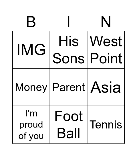SENIOR DINNER CHASE BINGO Card