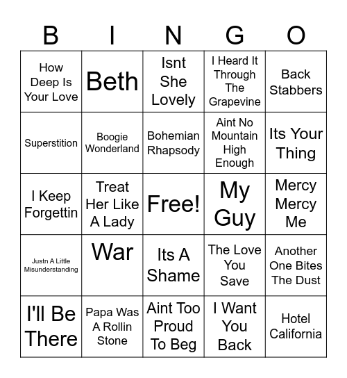 MOTOWN GOODIES Bingo Card