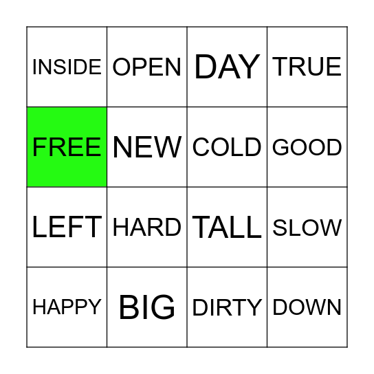 Antonyms / Opposites Bingo Card