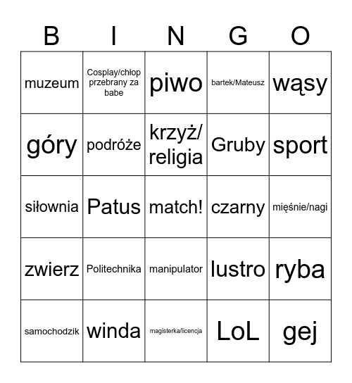 Bingo Tinder Bingo Card