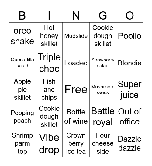 Applebees Bingo Card