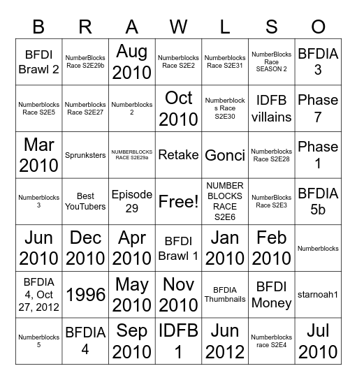 2 new BFDI Videos Bingo Card