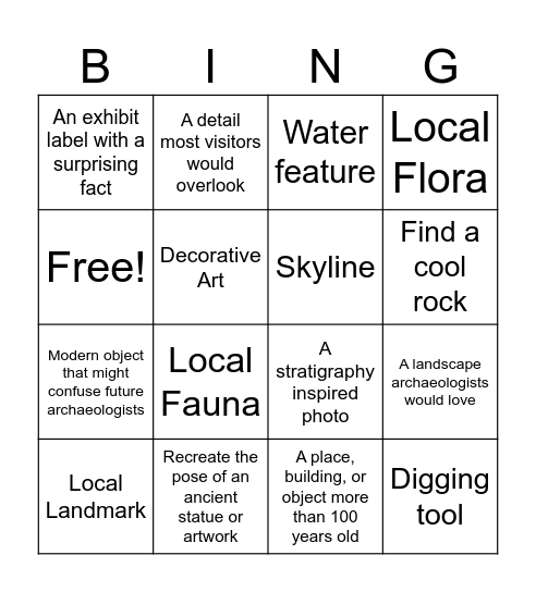 Archeology Bingo Card