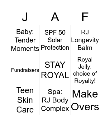 Jafra: Freedom to be You Bingo Card