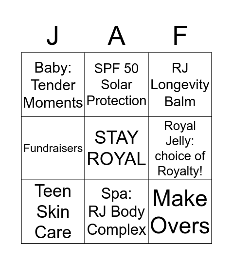 Jafra: Freedom to be You Bingo Card