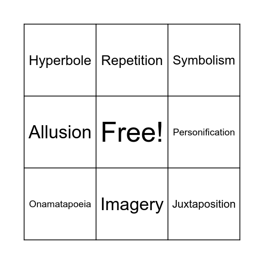 Poetry Bingo Card