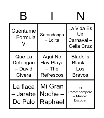 Bingo Musical Bingo Card