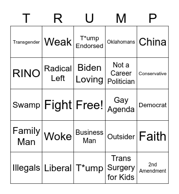 Oklahoma Republican Election Bingo Card