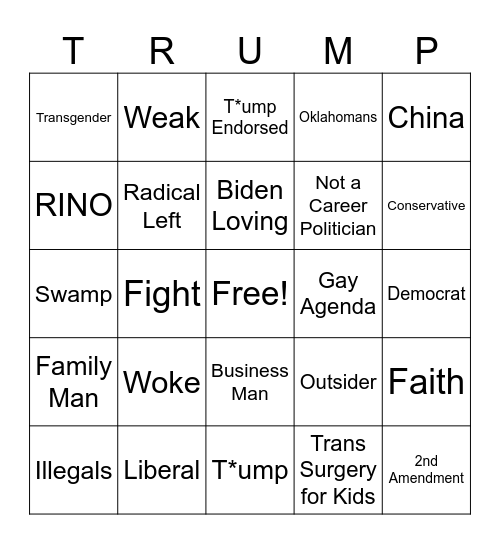 Oklahoma Republican Election Bingo Card