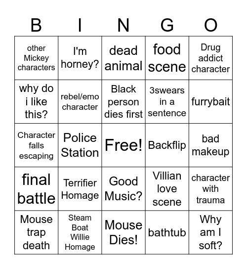 the Mouse Trap Bingo Card