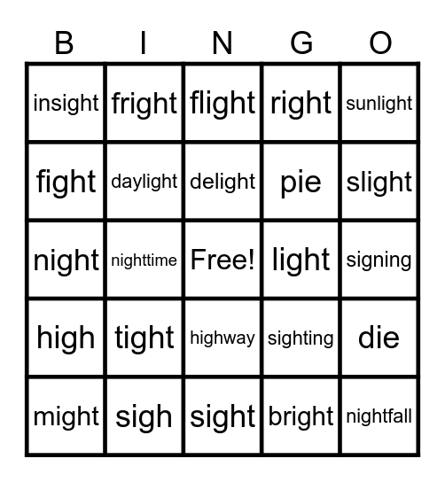 UFLI Lesson 87 igh, ie Bingo Card