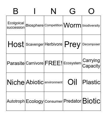 Ecology Bingo Card