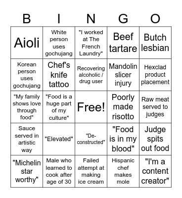 Cooking Show Bingo Card